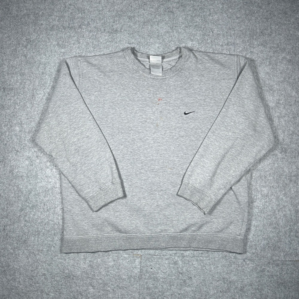 y2k Nike Crewneck Sweatshirt Men XXL Grey Embroidered Swoosh Pullover Sportswear
